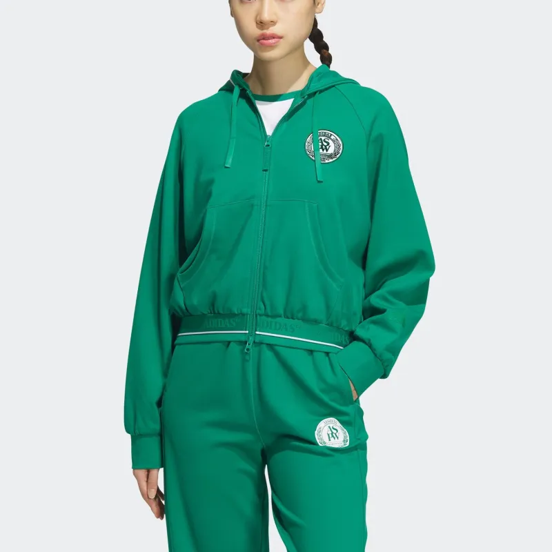 Adidas Verbiage Crop Jacket Jackets Coats Women's Smoke Green-2