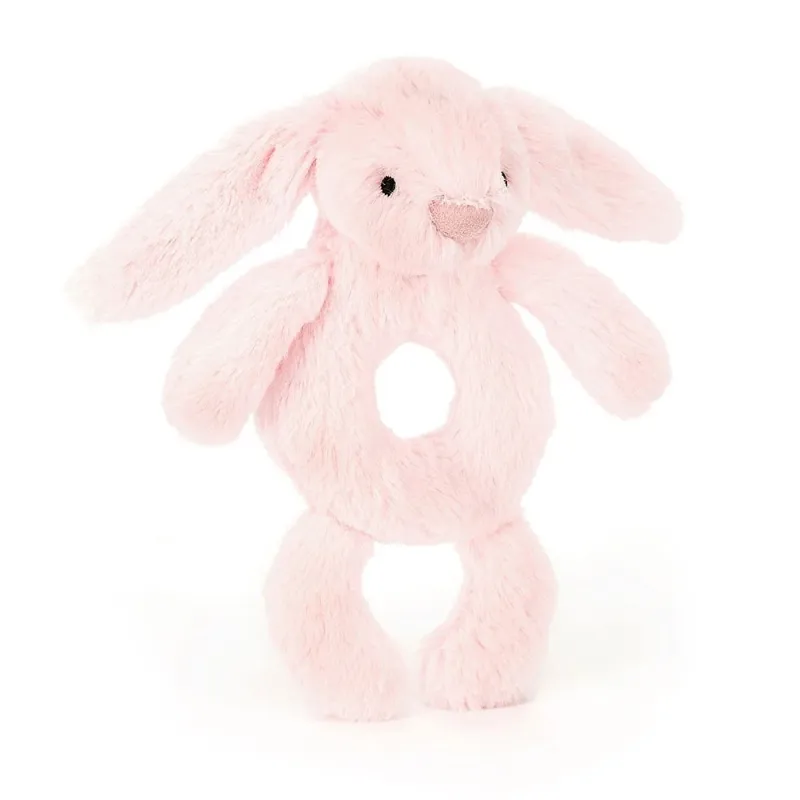JELLYCAT Shy Pink Rabbit Ring Rattle Dolls Plush Doll 18cm High-3