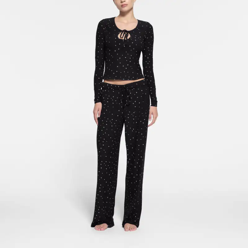 SKIMS SOFT LOUNGE LONG SLEEVE CROP TOP T Shirt Women's ONYX SPARKLE PRINT/Onyx Shimmery Print-1