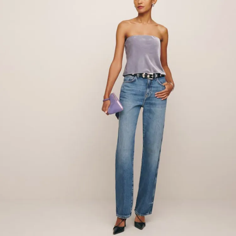 REFORMATION Spritz Velvet Top Strapless Top Women's Lavender Mist/Purple-1
