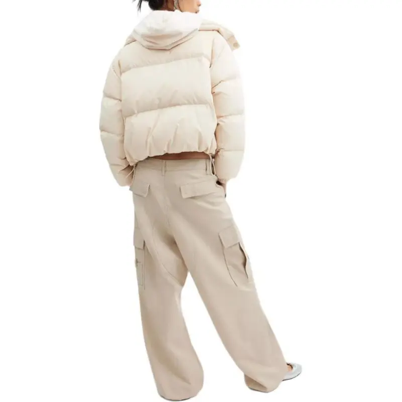 COACH Cropped Puffer In Recycled Polyamide With Sherpa Collar Down Jacket Women's Cream-2