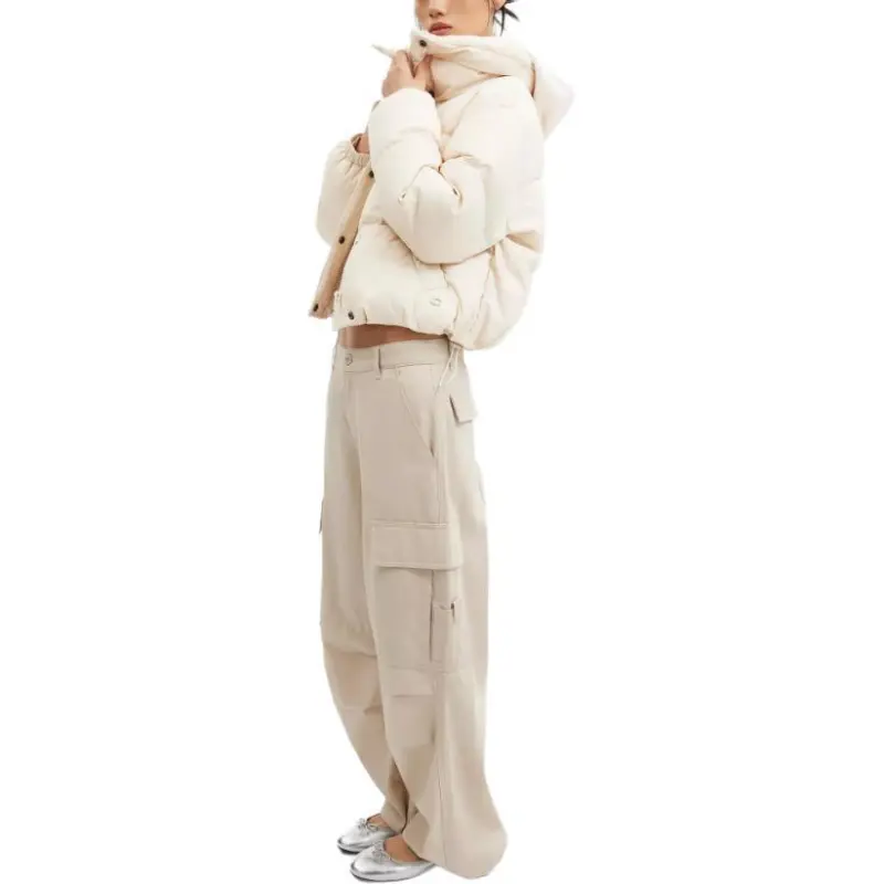 COACH Cropped Puffer In Recycled Polyamide With Sherpa Collar Down Jacket Women's Cream-1