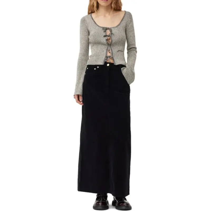 GANNI Logo embroidered Lurex knit Cardigan-3