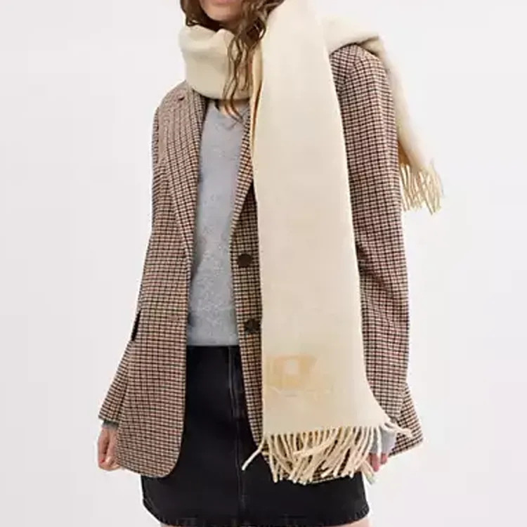 COACH Wool Knit Scarves Unisex Beige-2