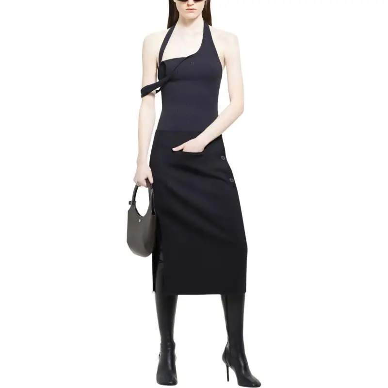 Courrèges Asymmetric Rib 90s Tank Top 'Black'-1