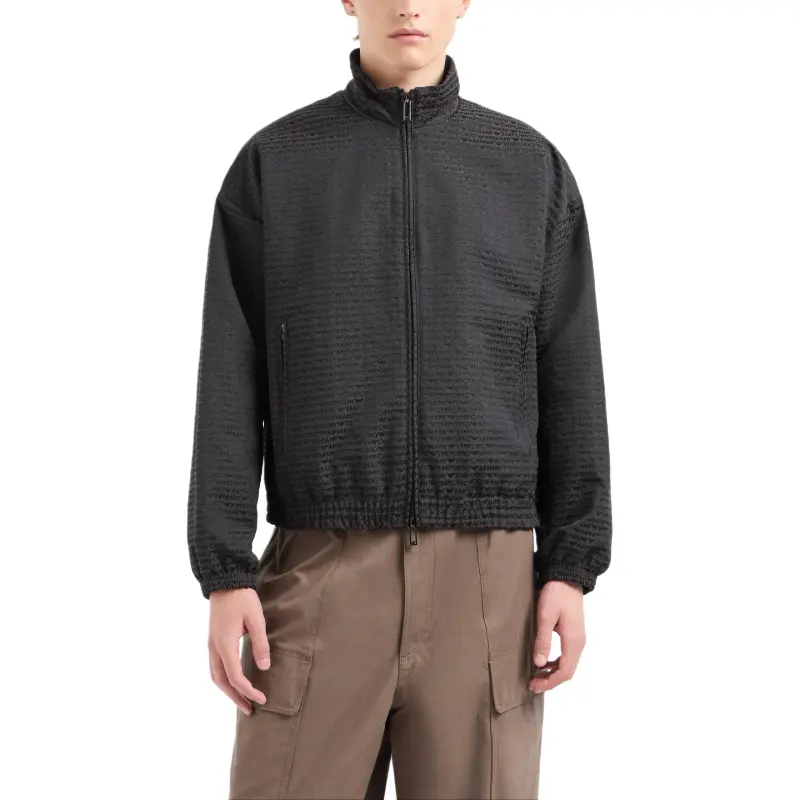 EMPORIO ARMANI Full Zip Blouson In All over Jacquard Lettering Fabric-1