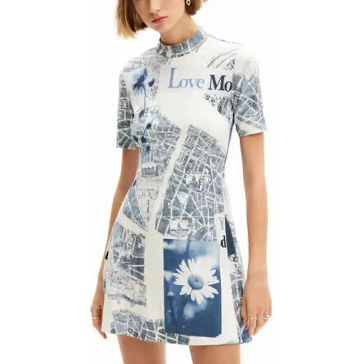 Desigual Short Sleeved Dress Women's White-4