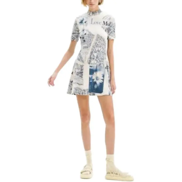 Desigual Short Sleeved Dress Women's White-1