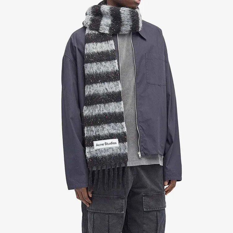 Acne Studios Alpaca Nylon Wool Silk Knit Scarves Unisex Gray-3