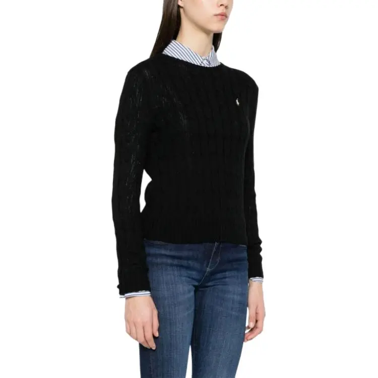Polo Ralph Lauren Cable Knit Cotton Crewneck Sweater Poloblack-3