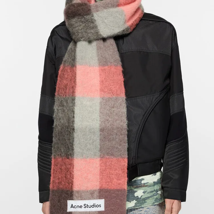 Acne Studios Logo Embroidered Plaid Scarf-1