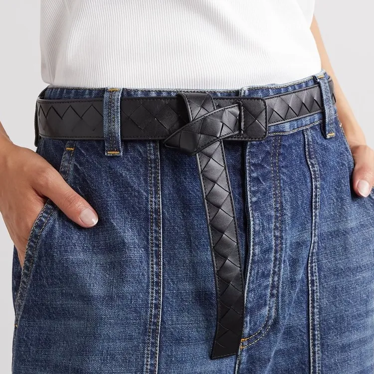 Bottega Veneta Diamond Design Leather Belts Women's Black -1