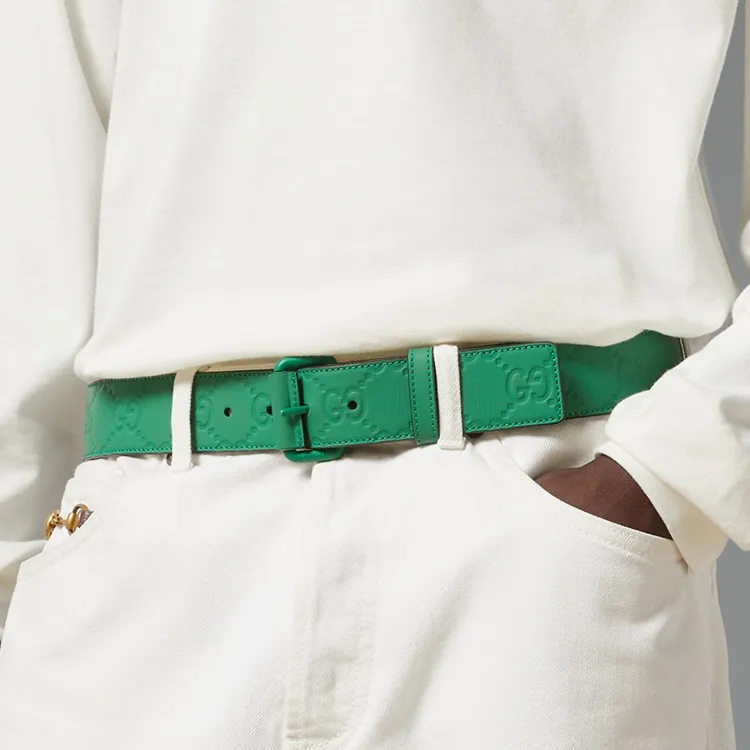 GUCCI Leather Belts Men's Green Width 4CM-2
