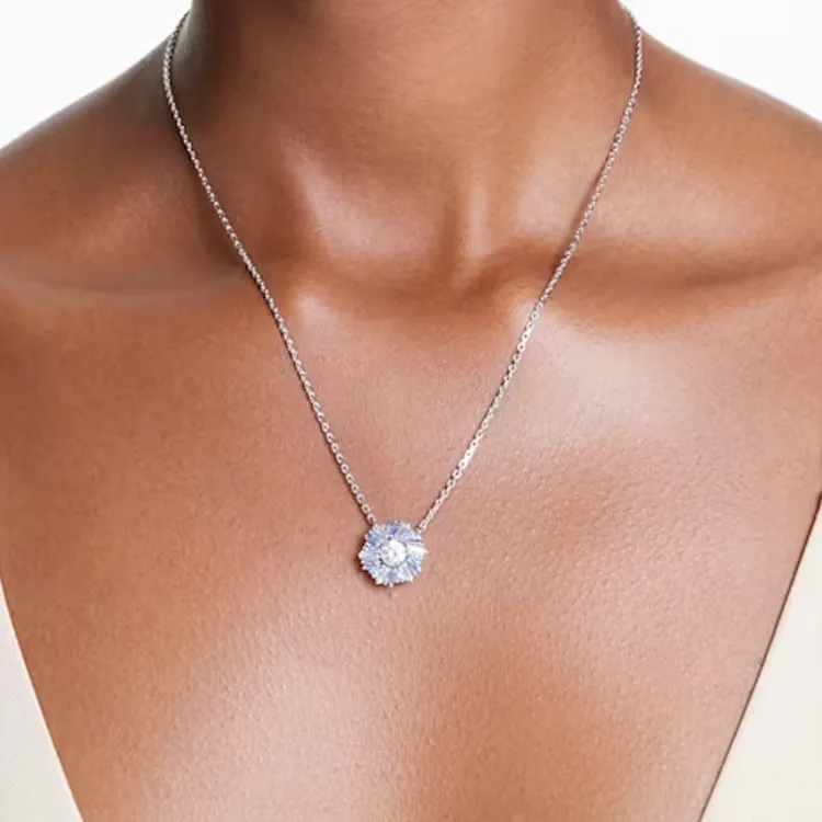 Swarovski Idyllia Synthetic Cubic Zirconia Rhodium-Plated Faux Crystal Necklaces Women's Silver-2