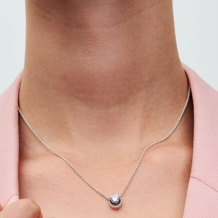 Pandora Sterling Silver Cubic Zircon Cubic Zirconia Necklaces Women's Silver-2