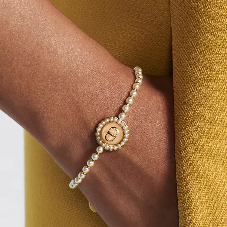 DIOR Metal Glass Resin Pearl Bracelets Women's Gold-1
