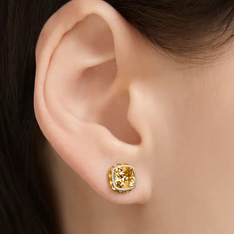 Swarovski Synthetic Cubic Zirconia Rhodium-Plated Faux Crystal Stud Earrings Women's Yellow-4