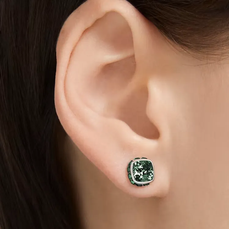 Swarovski Rhodium-Plated Faux Crystal Stud Earrings Women's Green-4