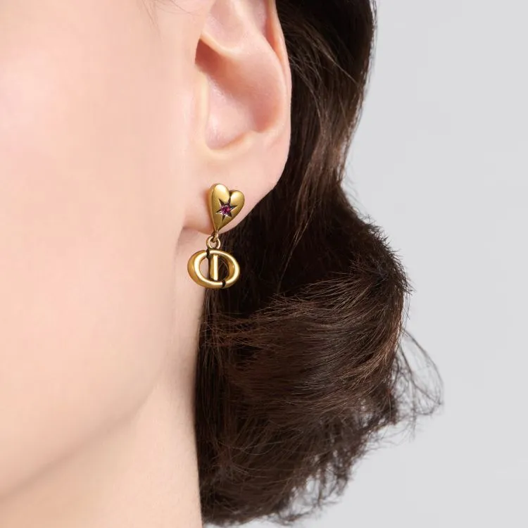 DIOR Metal Artificial Pearl Crystal Earrings Women's Gold-3