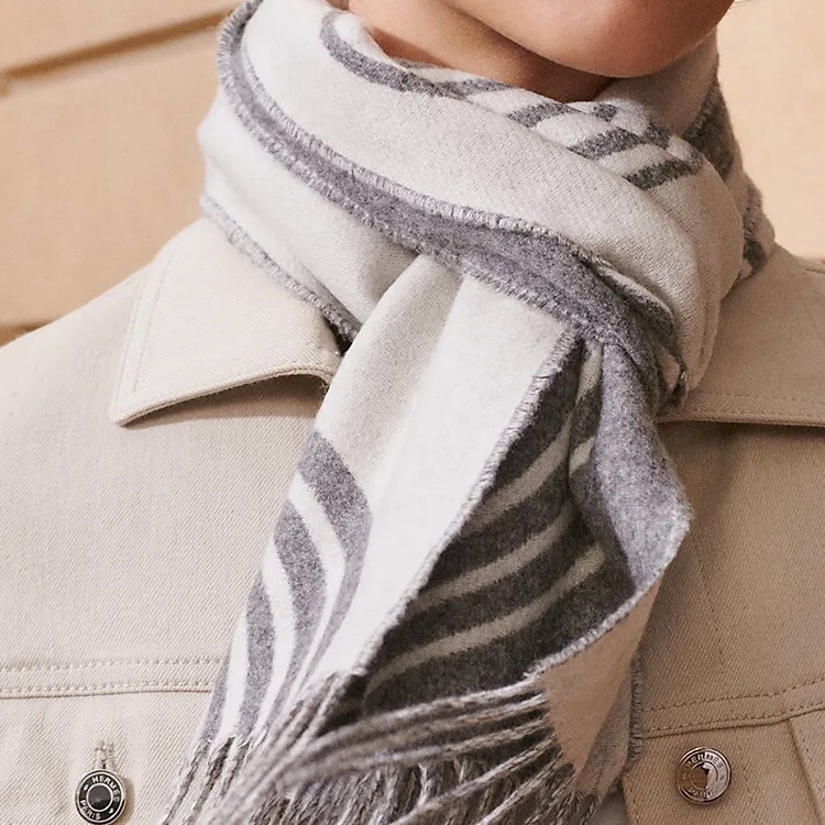 HERMES Knit Scarves Unisex Gray-1