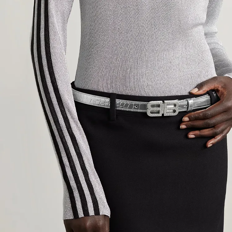 Balenciaga Crocodile Pattern Decoration Leather Belts Women's Silver --1