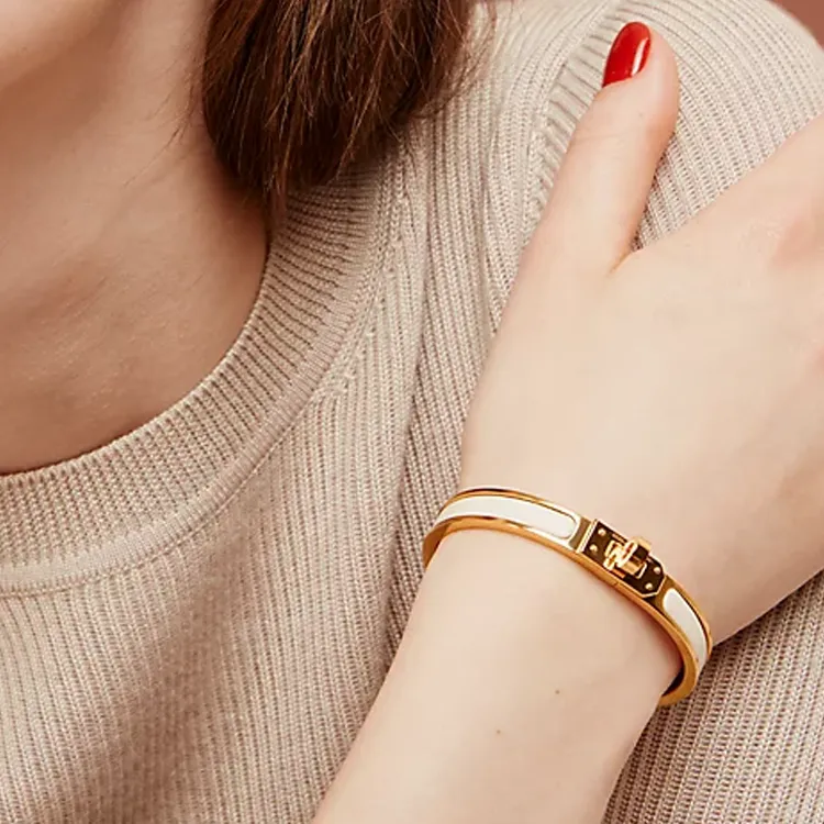 HERMES Enamel Rose Gold-Plated Metal Bangles Women's Rose Gold-2