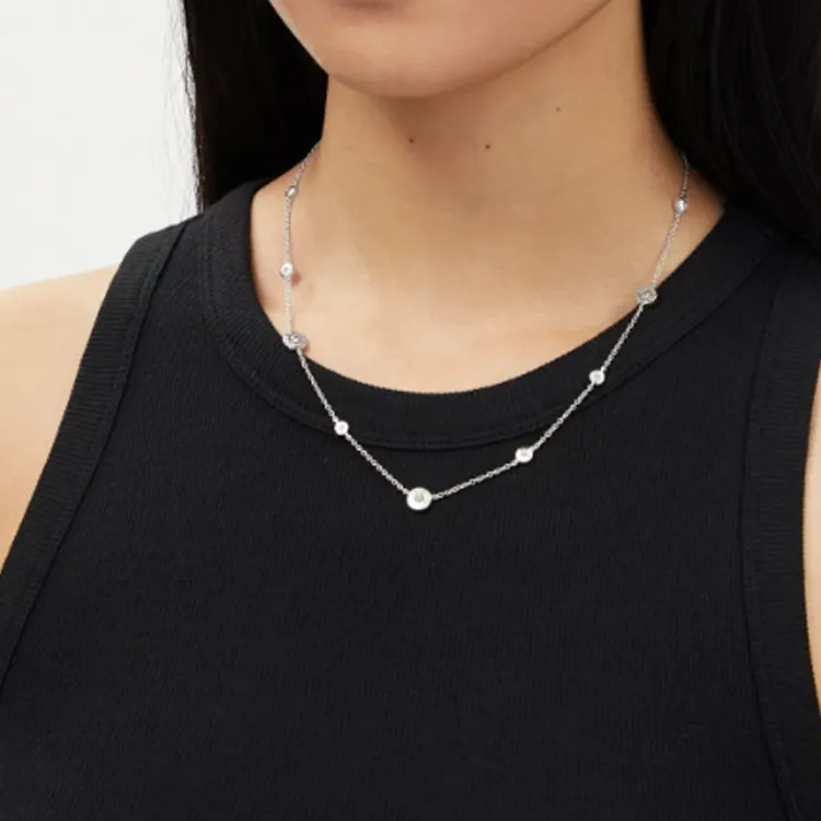 COACH Brass Plated, Glass, Cubic Zirconia Necklaces Women's Silver-2