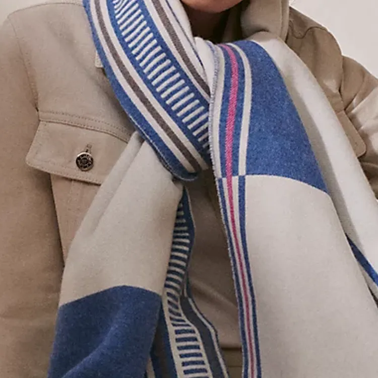 HERMES Shawls Unisex Blue White-2