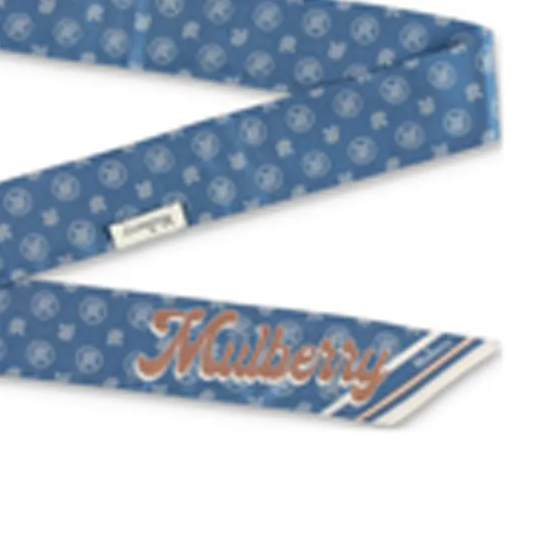 Mulberry Recycled Polyester Silk Scarves Unisex Blue-2