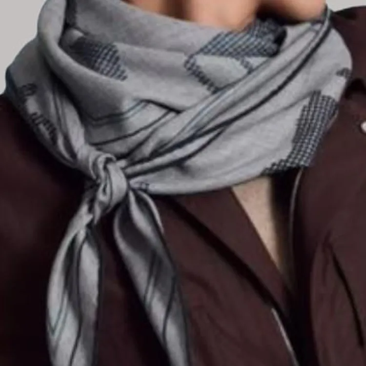 HERMES Cashmere Knit Scarves Men's Gray-1