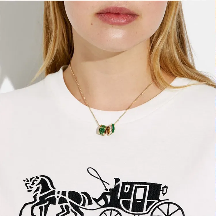 COACH Brass Enamel Necklaces Women's Green-1