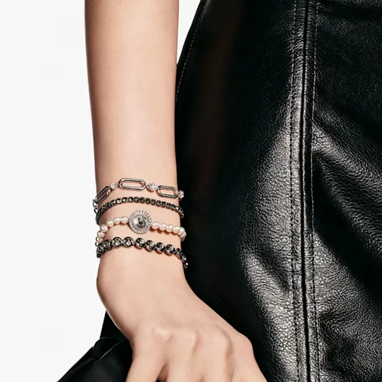 Swarovski Synthetic Cubic Zirconia Rhodium-Plated Faux Crystal Faux Pearl Bracelets Women's Gray-3