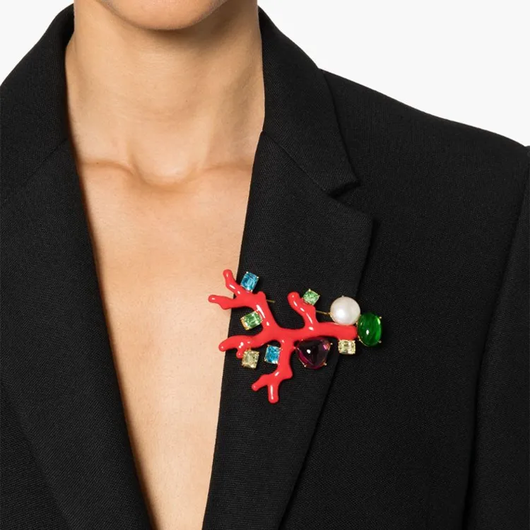 Kenneth Jay Lane Coral Branch Brooch-2