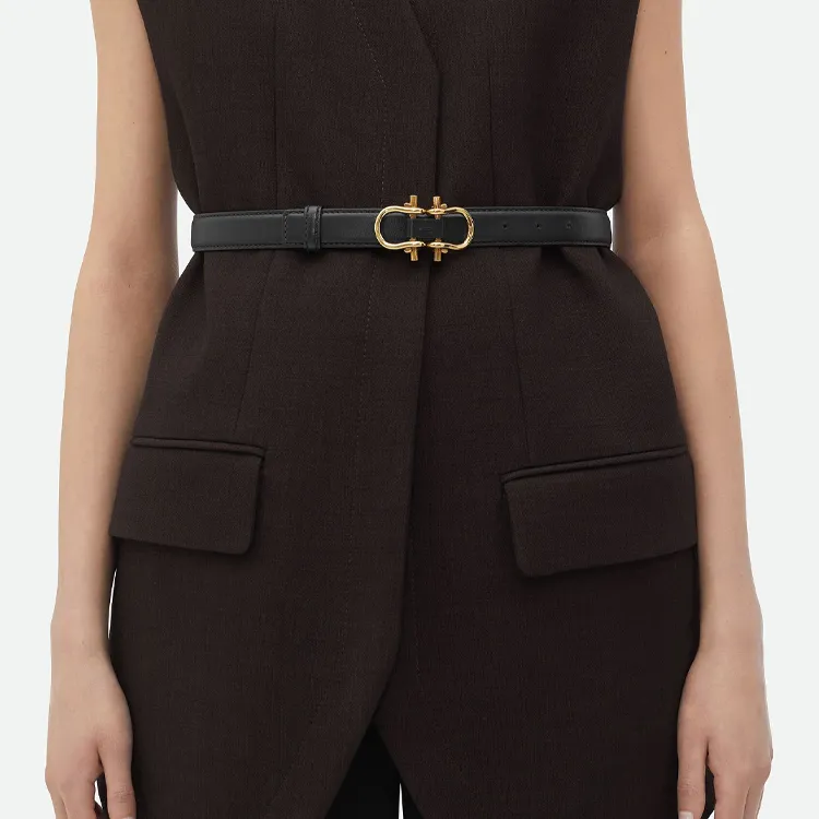 Bottega Veneta Buckle Design, Smooth Buckle Leather Belts Women's Black Width 2.5cm-2