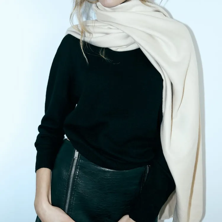 ZARA Knit Scarves Unisex Raw White-1