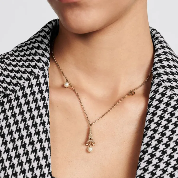 DIOR Resin Pearl Metal Necklaces Women's Gold-2