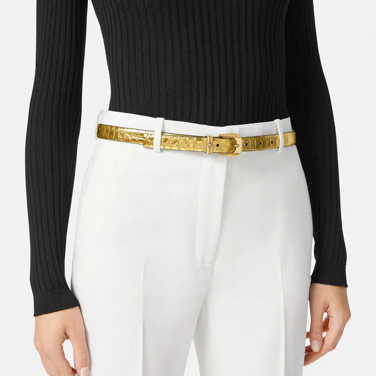 VERSACE Medusa Logo Pin Buckle Leather Belts Women's Gold Width: 2CM-1
