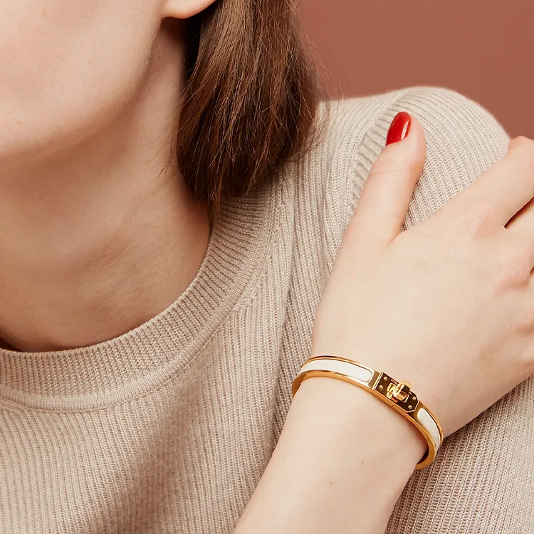 HERMES Enamel Bangles Unisex Gold-2