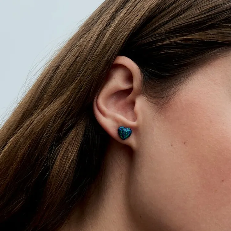 Pandora Sterling Silver Stud Earrings Women's Blue-1