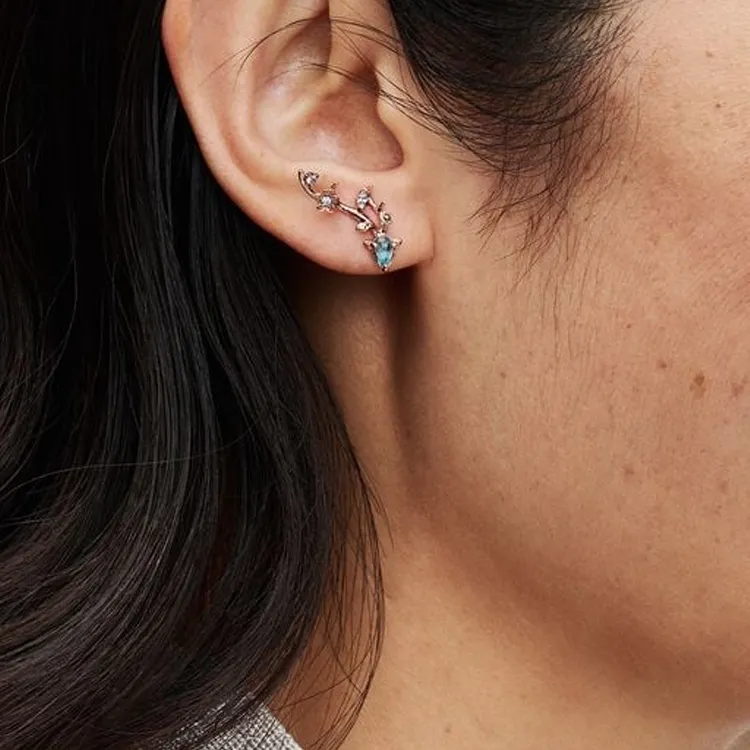 Pandora Gold Plated Copper Silver Alloy Stud Earrings Women's Blue-2