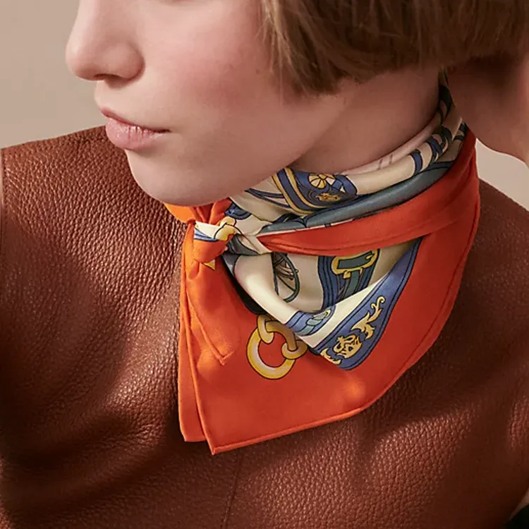 HERMES Silk Scarves Women's Orange-1