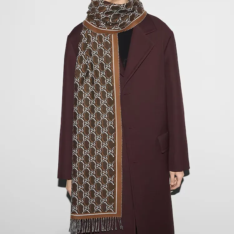 GUCCI Wool Knit Scarves Men's Brown-2