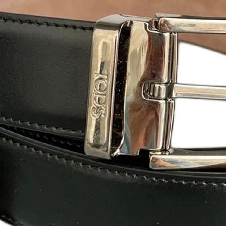 TOD'S Metal Leather Belts Men's Black Width 3.5CM-2