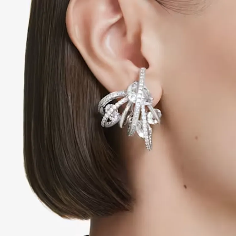 Swarovski Rhodium-Plated Clip-On Earrings Women's White-2