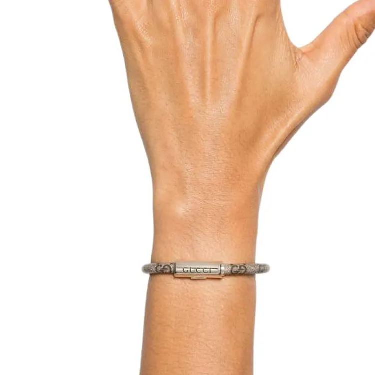 GUCCI Sterling Silver Trademark Gg Supreme Bracelet-2