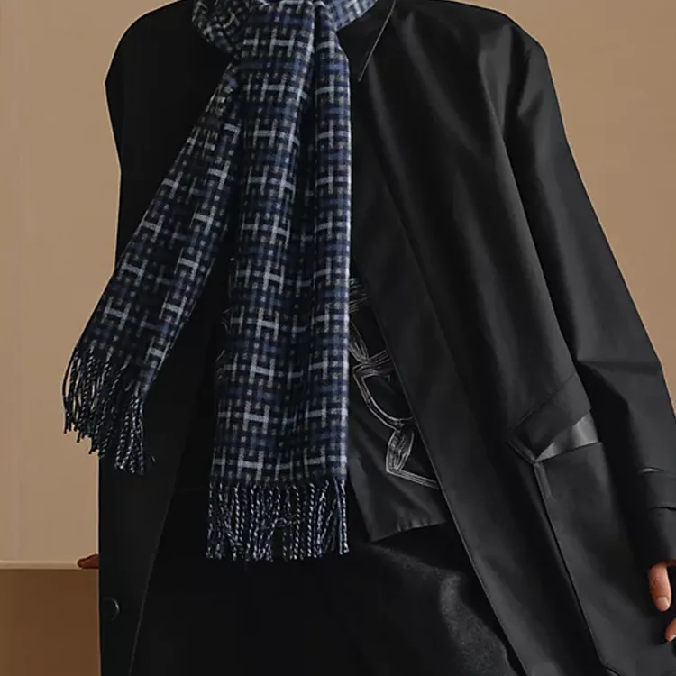 HERMES Cashmere Knit Scarves Men's Marble Blue-2