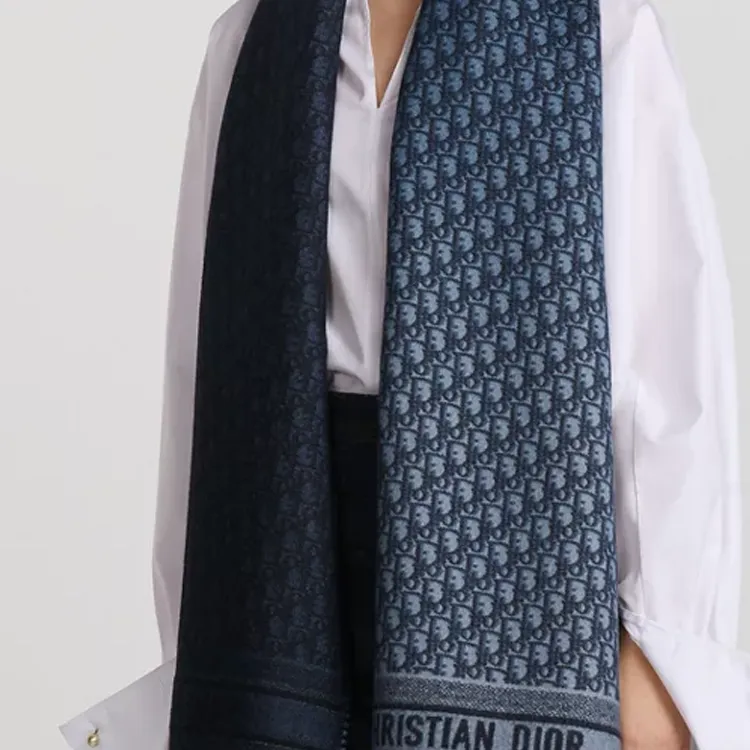 DIOR Sheep Wool Knit Scarves Women's Marine Blue-2