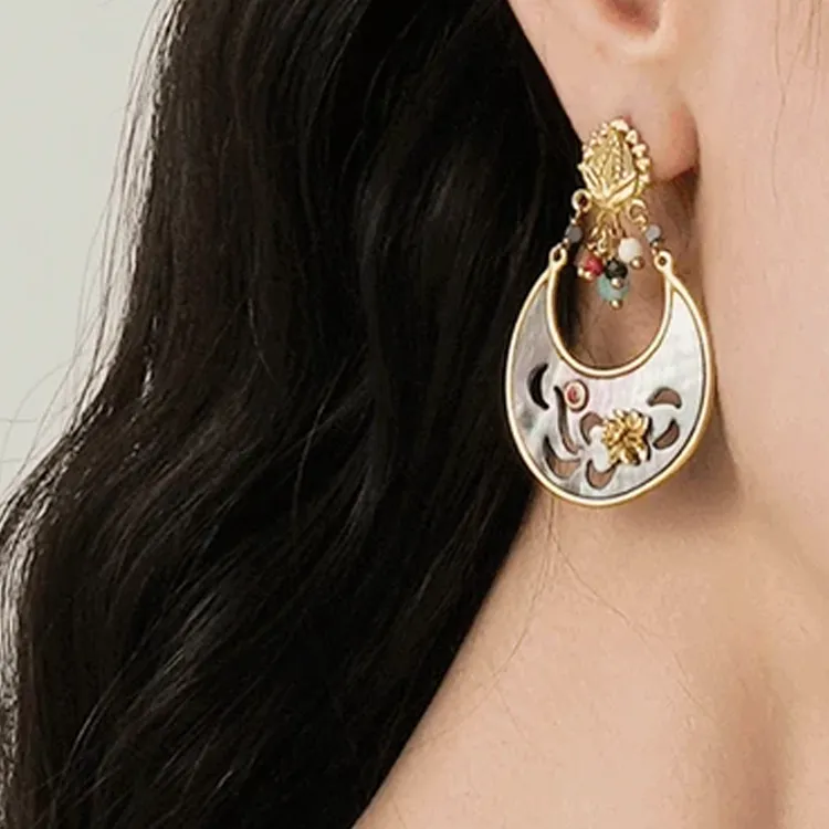 FRANCK HERVAL Gold Plated Earrings Women's Silver Gray-2