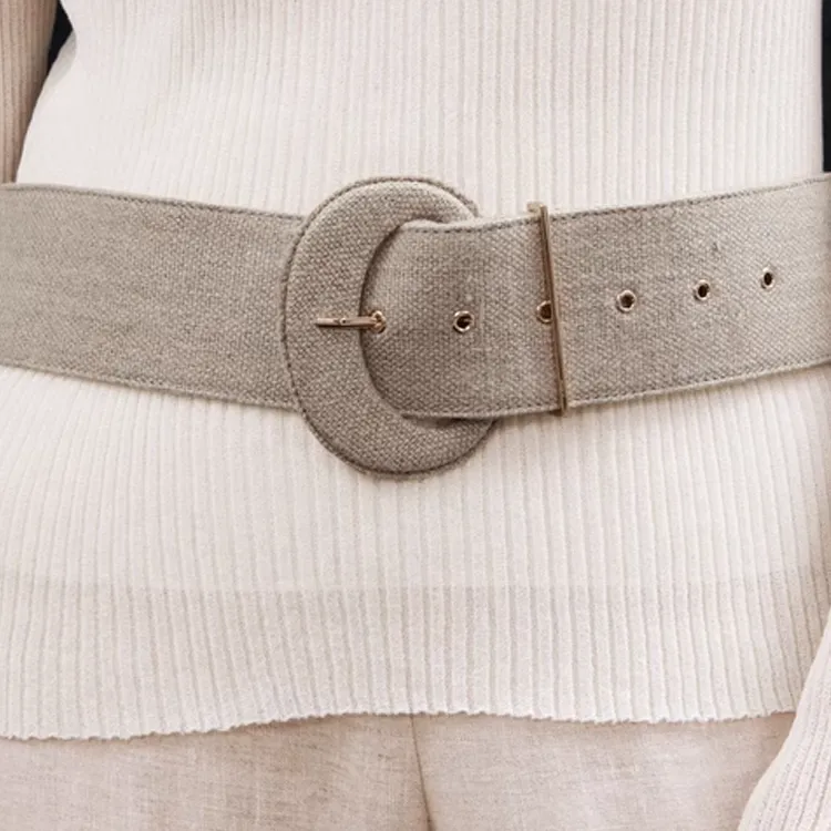 Other Stories Linen Belt Women's Beige Width 6CM-2