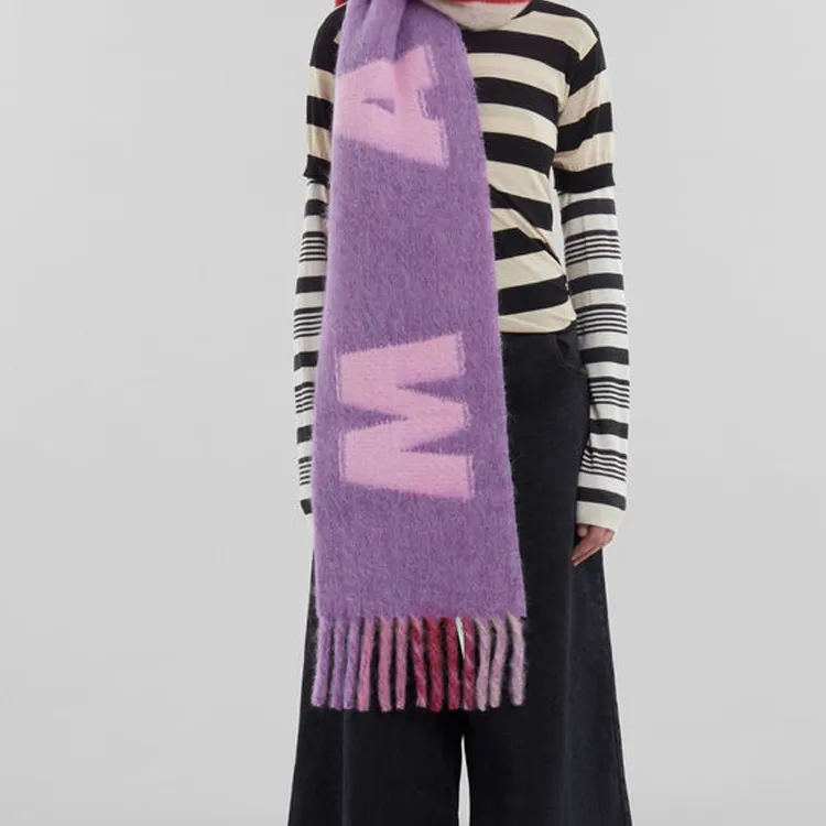 MARNI Logo Detailed Frayed Edge Scarf-2